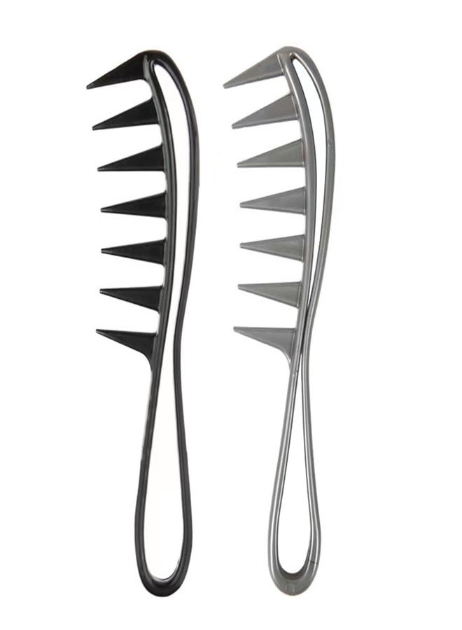 Dladhict 2Pcs Wide Tooth Comb for Wet Curly Wavy Thick Long Hair - Premium Plastic Grip for Wigs, Barber Salon - Large Shark Teeth Anti-Static Hair Combs for Men Women (Black, Grey) - Image 1